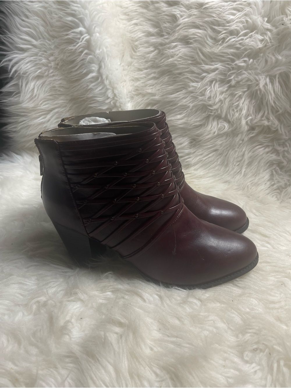 cloudwalkers by Avenue synthetic Burgundy Strappy Ankle Boots SZ12W side zipper